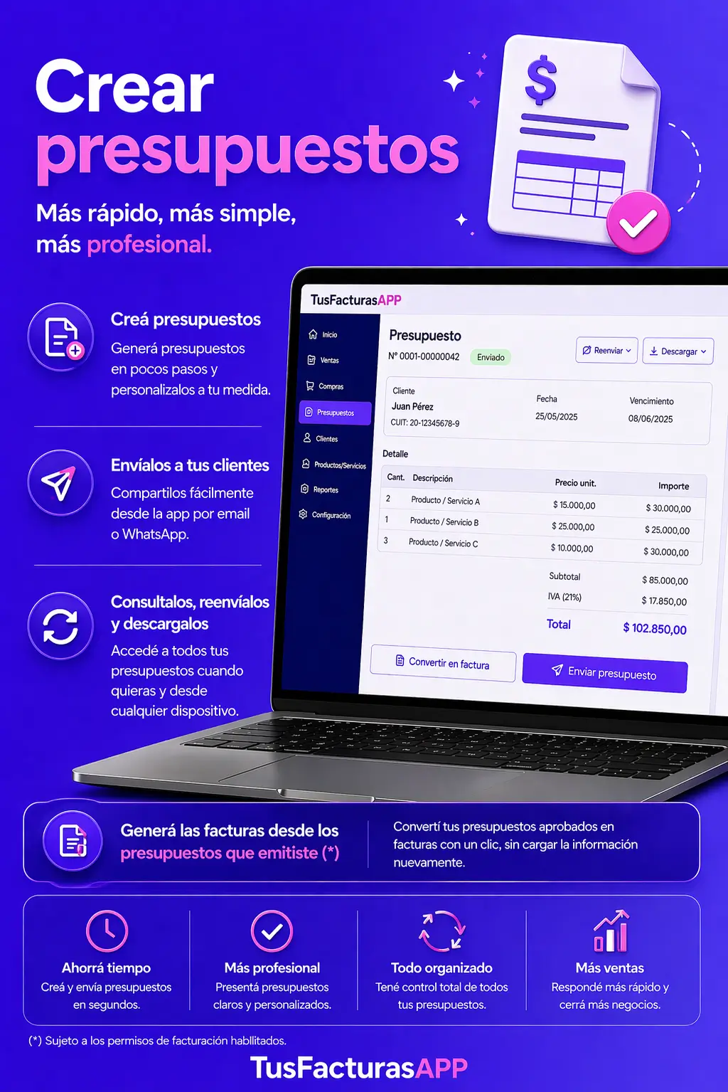 TusFacturasAPP: Software de gestion y Software de facturacion AFIP/ARCA Argentina. TusFacturasAPP: Cre&aacute; presupuestos