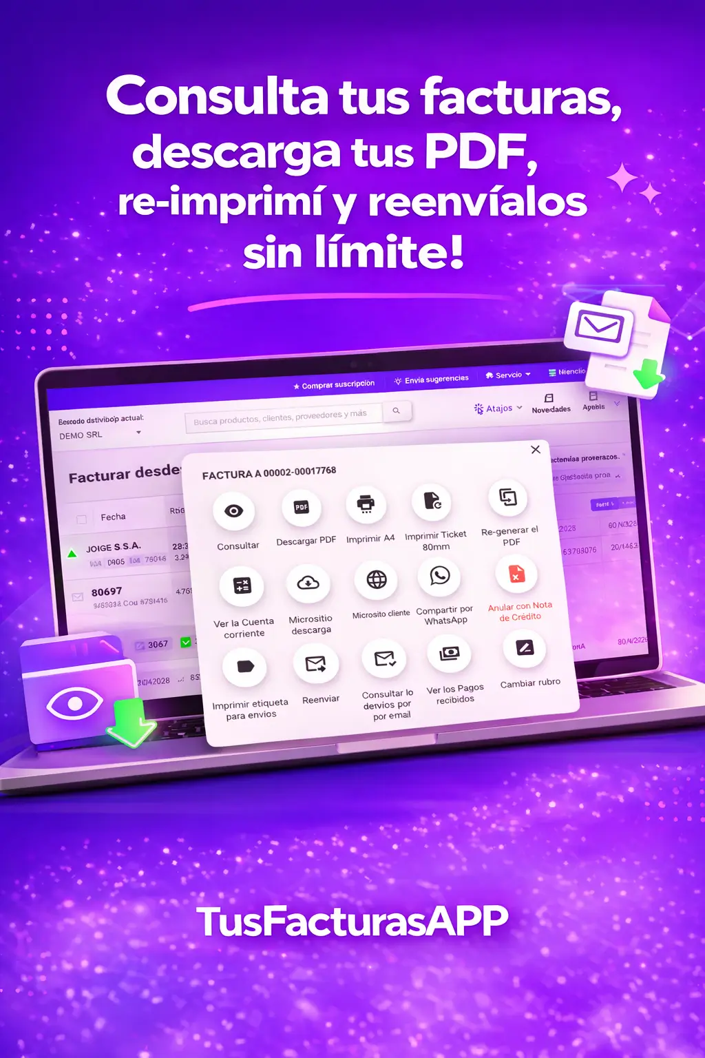 TusFacturasAPP: Software de gestion y Software de facturacion Argentina. Con TusFacturasAPP consult&aacute;, descarg&aacute;, re-imprimi y reenv&iacute;a facturas electronicas sin l&iacute;mite
